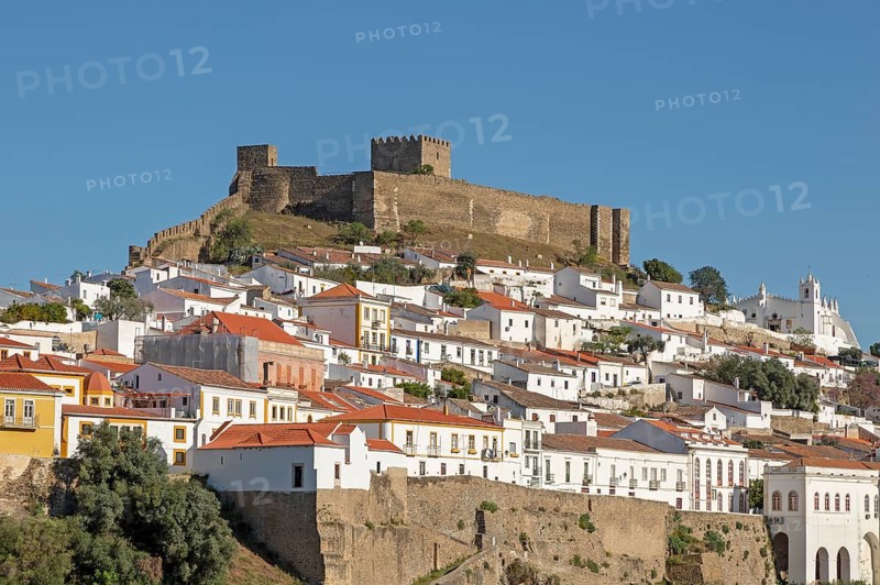 Historic hilltop walled medieval village of Mertola with castle and fortified walls, Baixo Alentejo, Portugal, Southern Europe, Europe