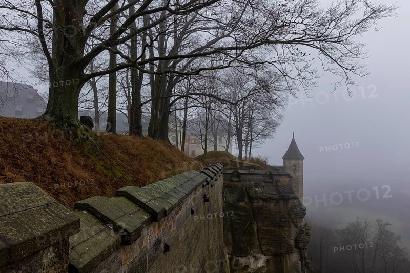 Winter atmosphere at the mountain fortress, Koenigstein, Saxony, Germany, Europe