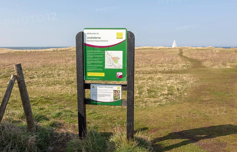 Sign for Lindisfarne National Nature Reserve, Holy Island, Northumberland, England, UK