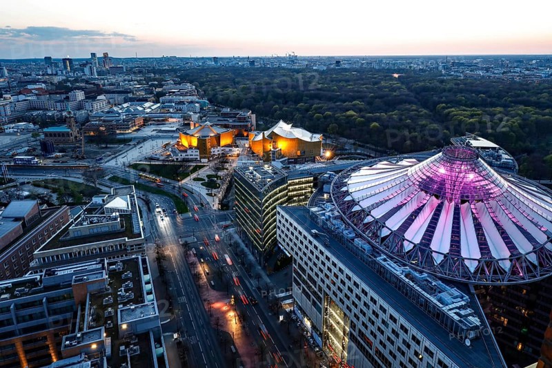 Potsdamer Platz with the Sony Center and the Berlin Philharmonic Hall, Berlin, 20/04/2021