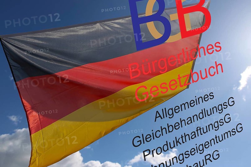 Symbolic image: Civil Code (BGB) in front of a blue sky with the German flag