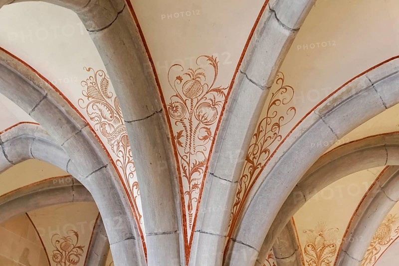 Ceiling with floral frescoes, Bebenhausen Cistercian Monastery, Tuebingen, Baden-Wuerttemberg, Germany, Europe