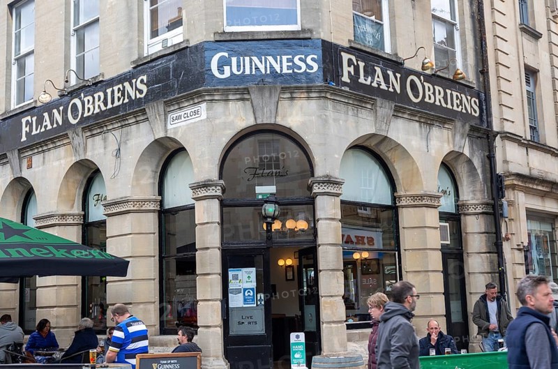 Flan O'Briens Irish pub Guinness advert, Bath, Somerset, England, UK