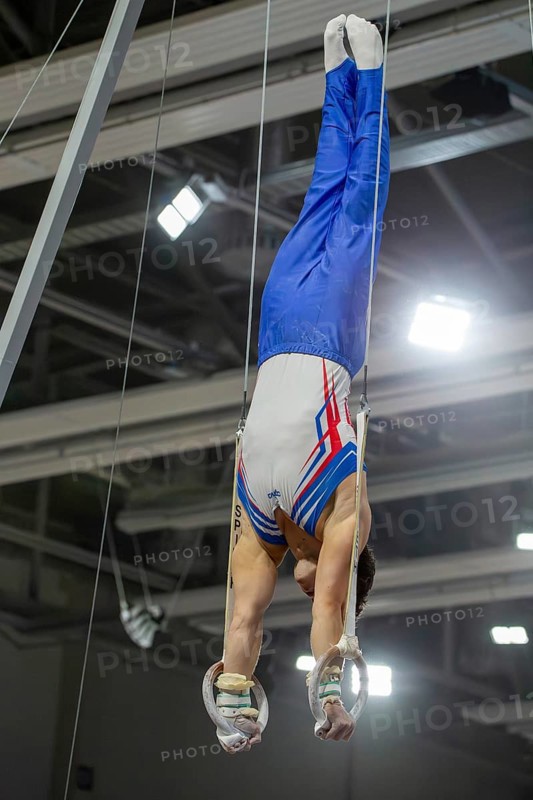Heidelberg, 9 September 2023: Men's World Championship qualification in conjunction with a national competition against Israel. Daniel Woerz during his routine on the rings