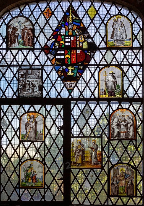 Farleigh Hungerford castle, Somerset, England, UK stained glass in chapel