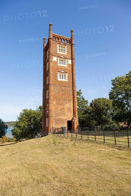 Freston Tower, a six-storey red brick Tudor folly built in 1570s, near Ipswich, Suffolk, England, UK