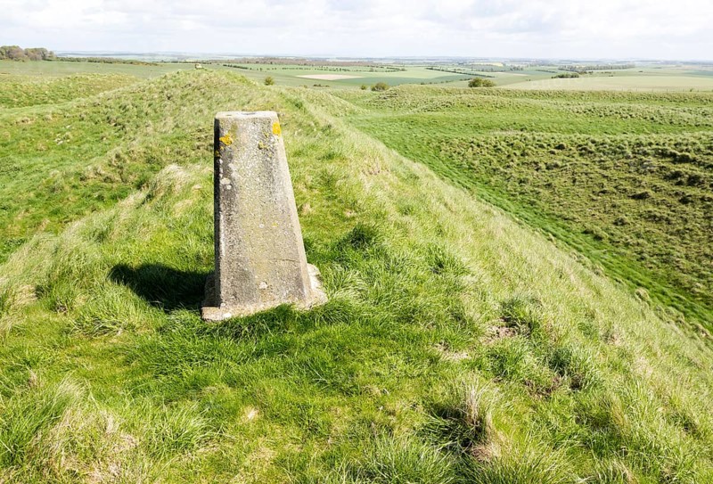 Defensive ramparts and ditch Yarnbury Castle, Iron Age hill fort, Wiltshire, England, UK