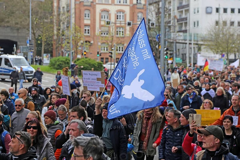 Lateral thinker demonstration in Stuttgart. The motto of the demonstration was Fundamental rights are not negotiable