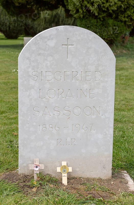 Headstone grave of war poet and author Siegfried Sassoon 1886-1967, Mells, Somerset, England, UK