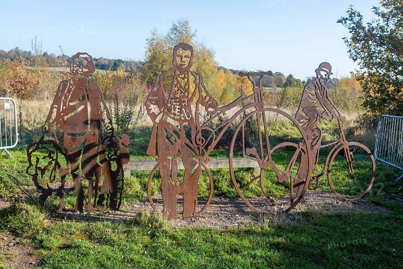 HS2 construction site Crackley Woods, Kenilworth, Warwickshire, England, UK, November 2020, artwork sculpture in Millennium woodland to be cleared