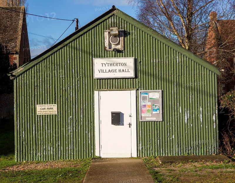 Corrugated iron village hall building, Tytherton, Wiltshire, England, UK