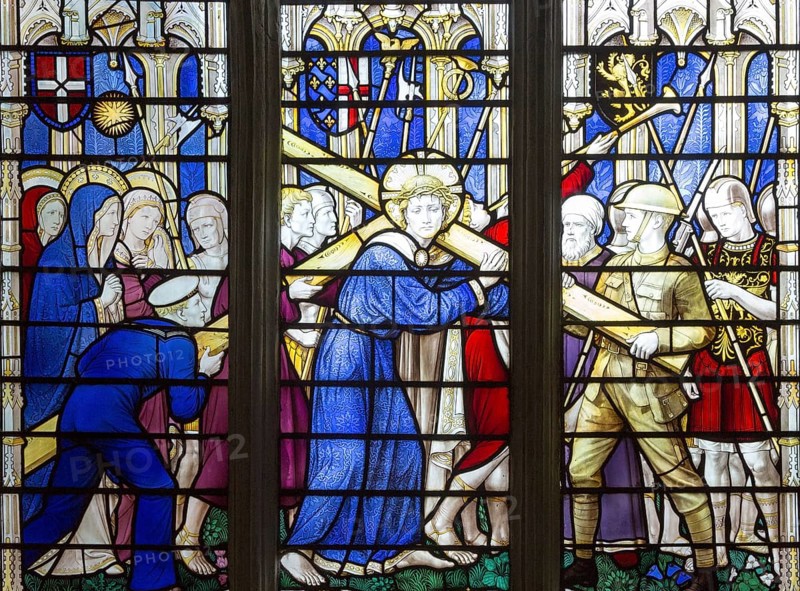 Church of Saint Mary of the Assumption, Ufford, Suffolk, England, UK stained glass First World war memorial window by Ninian Comper 1920