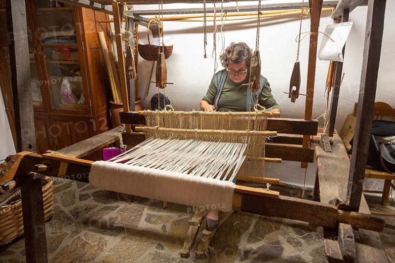 Traditional wool weaving craft workshop display and exhibition in village of Mertola, Baixo Alentejo, Portugal, Southern Europe, Europe