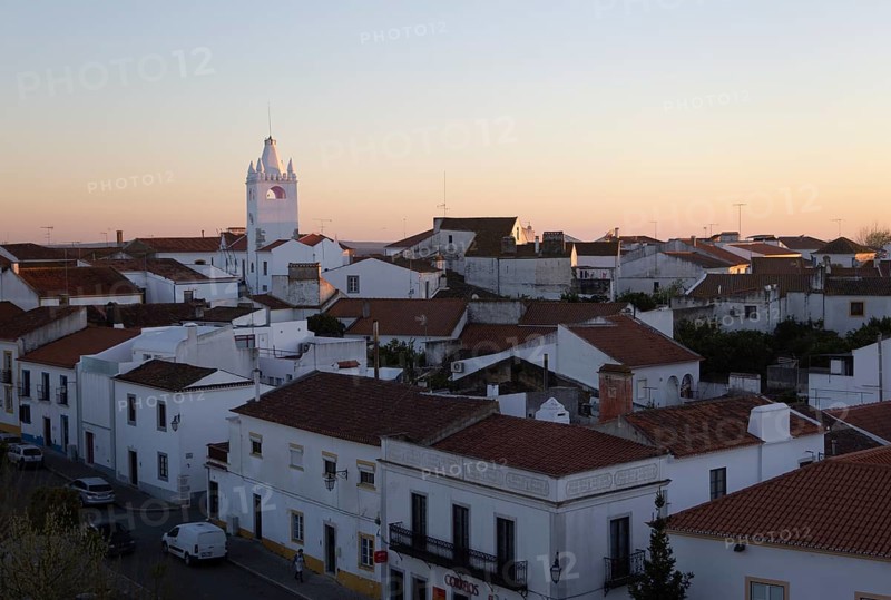 View over rooftops of buildings in village of Alvito, Beja District, Baixo Alentejo, Portugal, Southern Europe, Europe