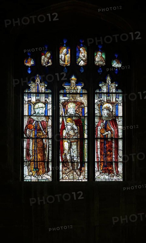 Sixteenth century stained glass window detail Fairford, Gloucestershire, England, UK hidden portrait King Henry VI (on left) window 23