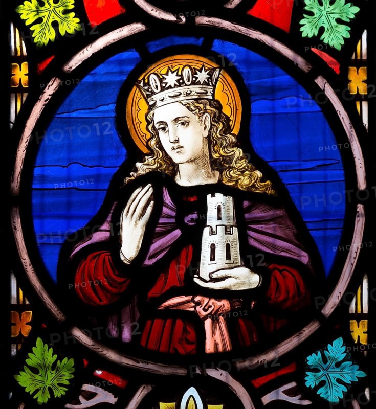 Church of Saint Edmund, Bromeswell, Suffolk, England, UK stained glass window of Saint Barbara