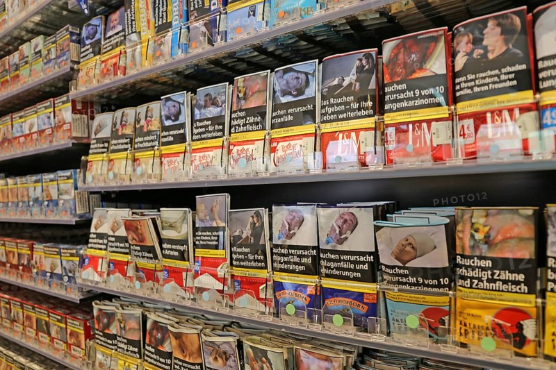 Cigarettes and tobacco products in a shop