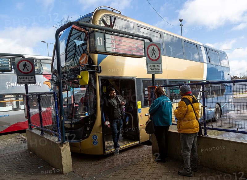 Buses at bus station in town centre, Swindon, Wiltshire, England, UK