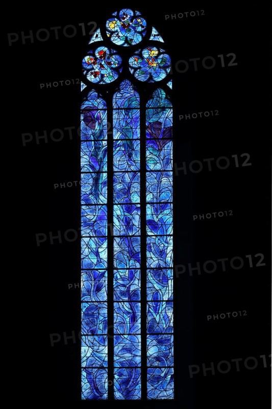 Marc Chagall window, stained glass, stained glass, church, blue, St. Stephen, St. Stephen's Church, Old Town, Mainz, Rhine-Hesse region, Rhineland-Palatinate, Germany, Europe