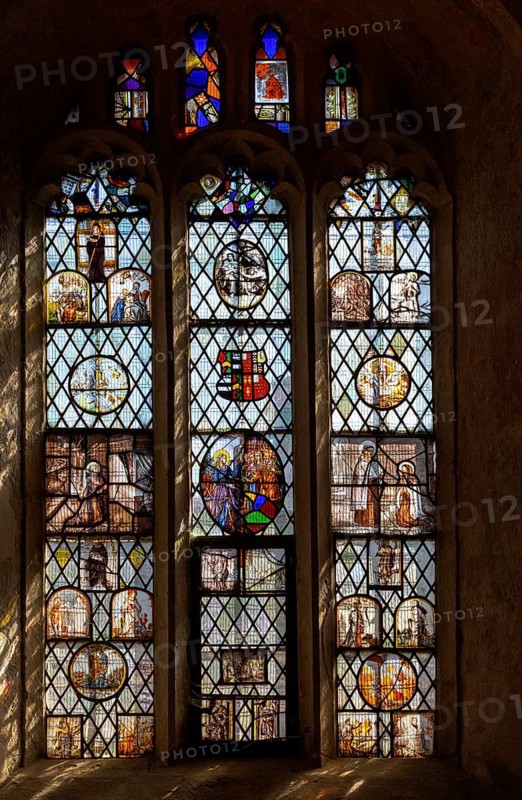 Farleigh Hungerford castle, Somerset, England, UK stained glass in chapel
