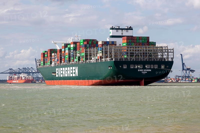 Evergreen Ever Govern one of the world's largest container ships making maiden call at Port of Felixstowe, Suffolk, England, UK, 17 Aug 2019