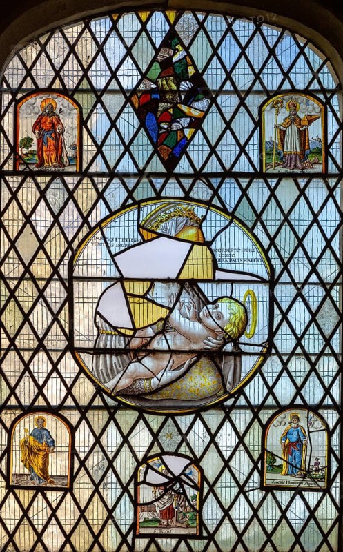 Farleigh Hungerford castle, Somerset, England, UK stained glass in chapel