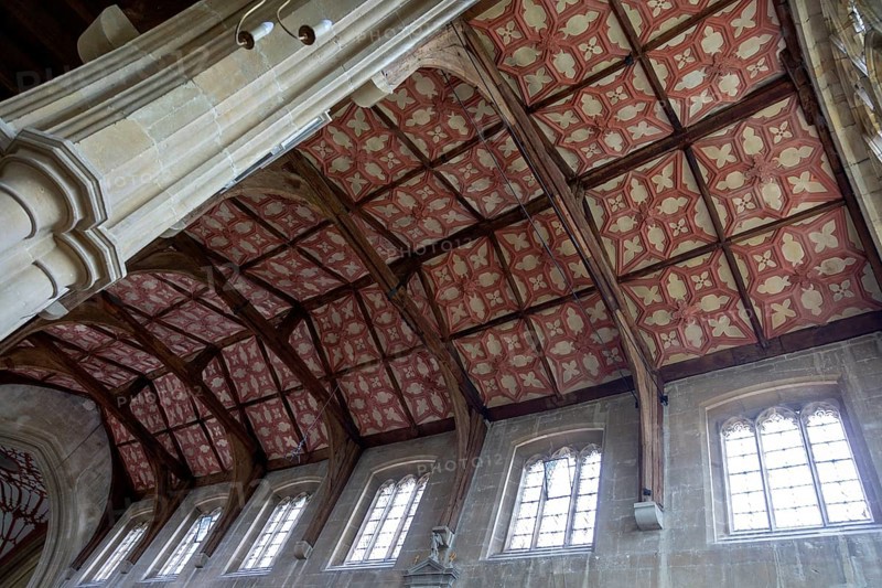 Interior of the priory church at Edington, Wiltshire, England, UK, 17th century plaster ceiling