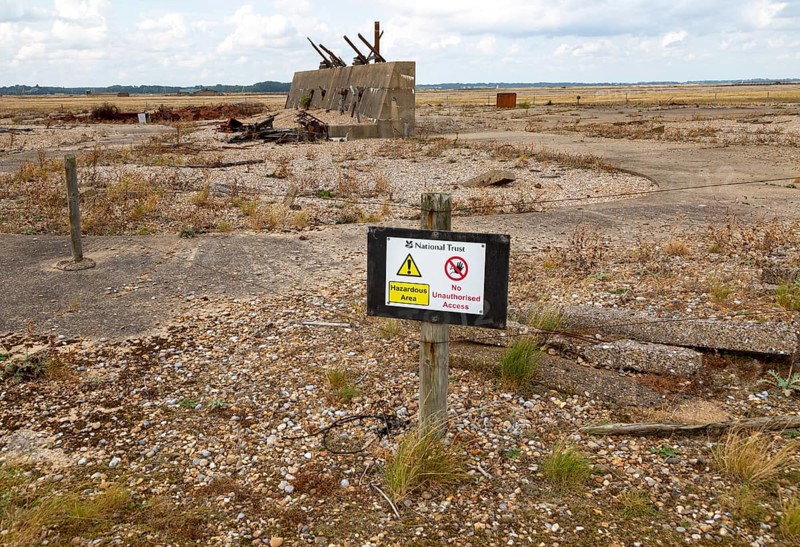 Abandoned military bomb testing site, former Atomic Weapons Research Establishment, Orford Ness, Suffolk, UK now a nature reserve
