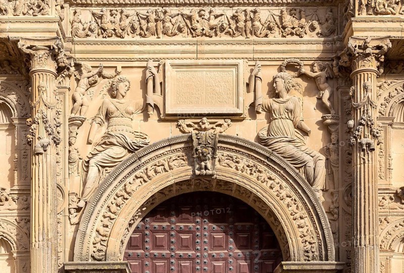 Carved stonework detail, church of Sacred Chapel of El Salvador, Sacra Capilla del Salvador, Ubeda, Spain, Europe