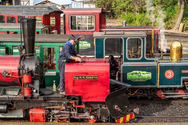Steam locomotives and carriages of the historic convict railway Train to the End of the World, Tierra del Fuego National Park, Tierra del Fuego Island, Patagonia, Argentina, South America