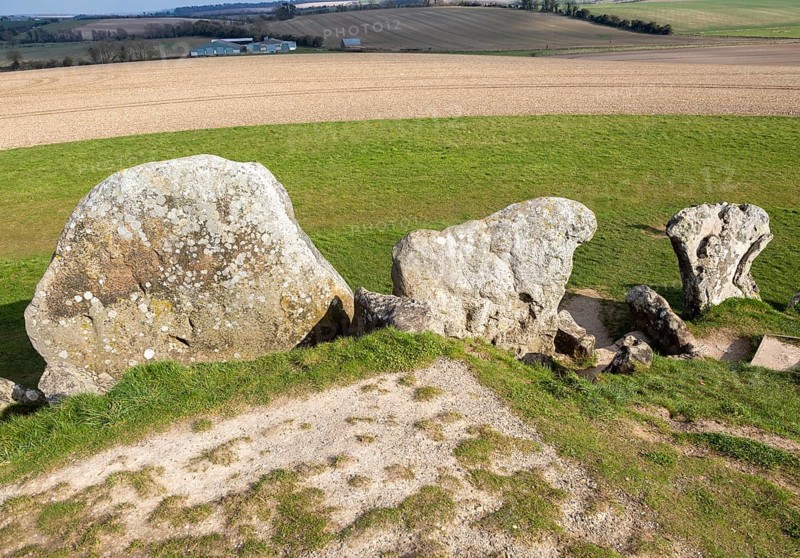 Large standing stones at the entrance to Neolithic long barrow at West Kennet, Wiltshire, England, UK