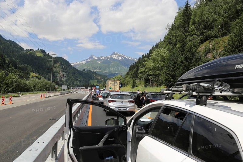Traffic jam in front of the Gotthard tunnel due to an accident in the tunnel (Switzerland, 06/07/2020)