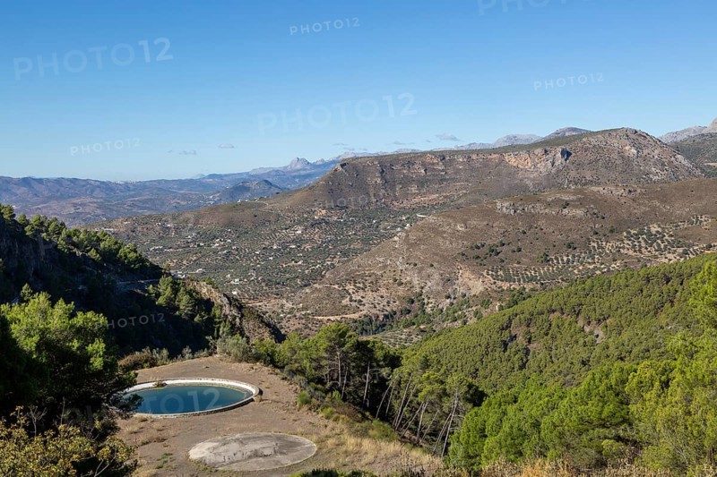 View west from Area Recreativa El Alcazar, Sierra Tejeda natural park, Alcaucin, Axarquia, Andalusia, Spain, Europe