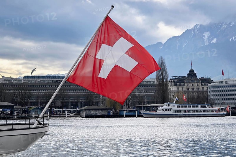 Ship Swiss flag Lucerne, Switzerland, Europe