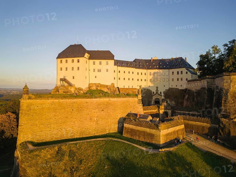 Aerial view of Koenigstein Fortress in Saxon Switzerland, Koenigstein, Saxony, Germany, Europe