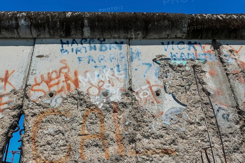 Preserved part of the Berlin Wall, GDR, East Germany, history, historical, politics, border, Eastern Europe, graffiti, memorial, monument, city wall, Berlin, Germany, Europe