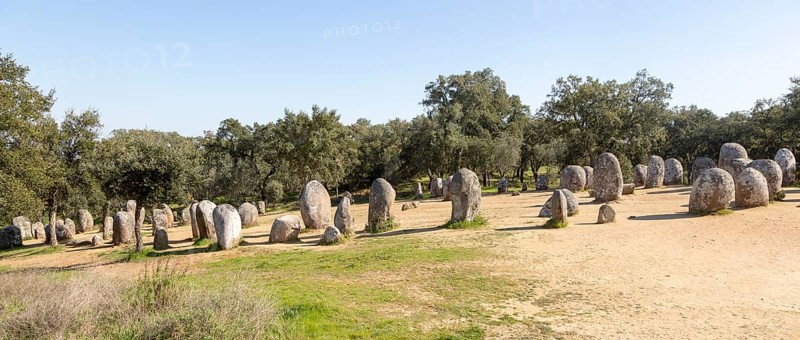 Neolothic stone circle of granite boulders, Cromeleque dos Almendres, Evora district, Alentejo, Portugal, southern Europe, Europe