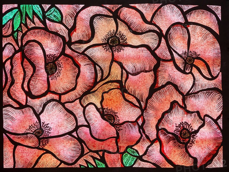 Stained glass memorial window 1918-2018 First World War centenary, Chelsworth church, Suffolk, England, UK by Moya Quinn