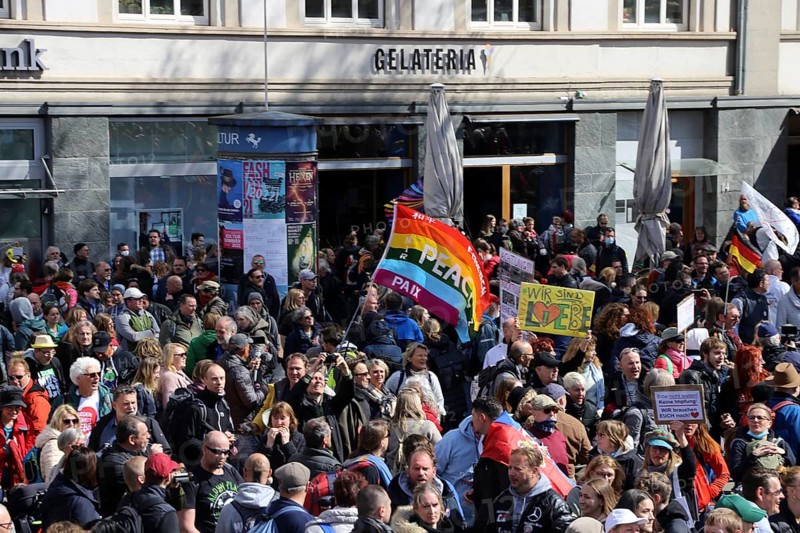Lateral thinker demonstration in Stuttgart. The motto of the demonstration was Fundamental rights are not negotiable