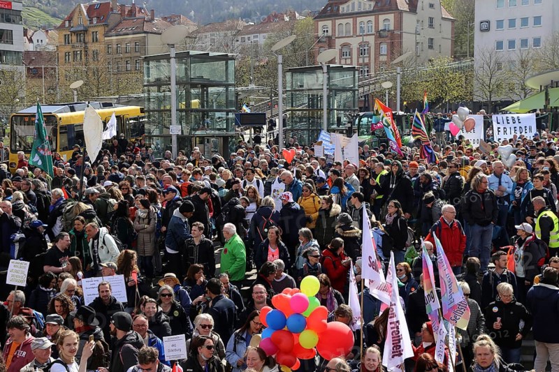 Lateral thinker demonstration in Stuttgart. The motto of the demonstration was Fundamental rights are not negotiable