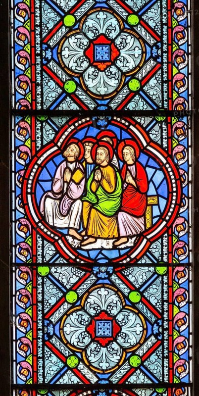 Victorian 19th century stained glass window, Lawshall church, Suffolk, England, UK by Horwood Bros