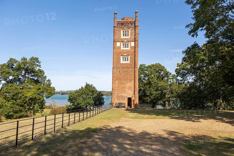 Freston Tower, a six-storey red brick Tudor folly built in 1570s, near Ipswich, Suffolk, England, UK