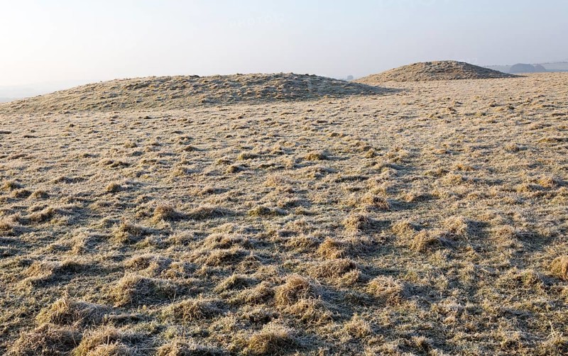 Bronze Age bowl barrow on Windmill Hill, a Neolithic causewayed enclosure, near Avebury, Wiltshire, England, UK