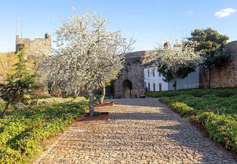 Garden inside historic castle medieval village of Marvao, Portalegre district, Alto Alentejo, Portugal, Southern Europe, Europe