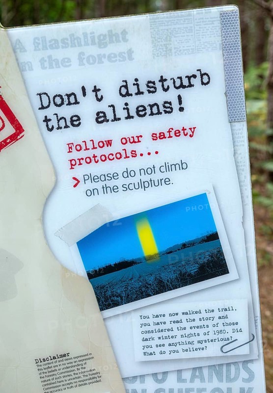 UFO information at supposed landing site, Rendlesham Forest, Suffolk, England, UK