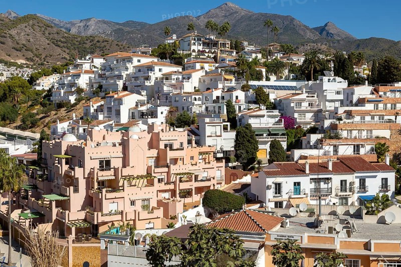 Villas apartments housing and tourist accommodation, Playa de Burriana, Nerja, Andalusia, Spain, Europe