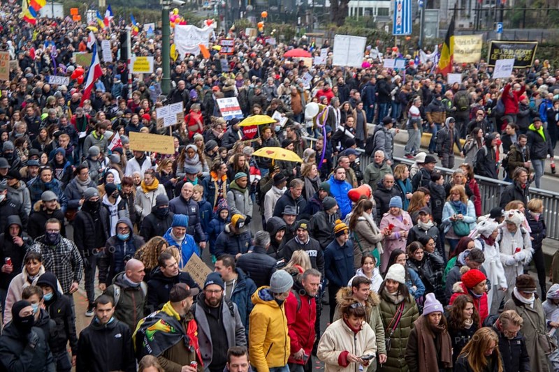 Brussels, 23 January: European demonstration for democracy, organised by the Europeans United initiative. The reason for the large demonstration is the encroachment on fundamental rights in Belgium, Germany, France and other states within the EU, Europe