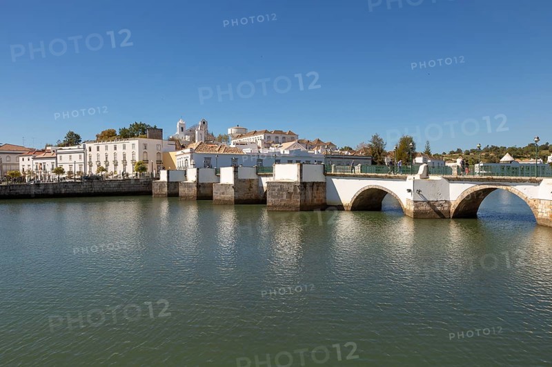 Ponte Romana de Tavira, Roman Bridge spanning the River Gilao, town of Tavira, Algarve, Portugal, Europe