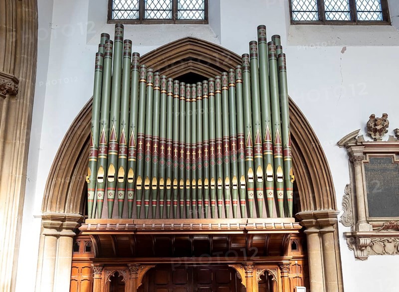 Interior of church of Saint Mary, Halesworth, Suffolk, England, UK organ made by Normand and Beard
