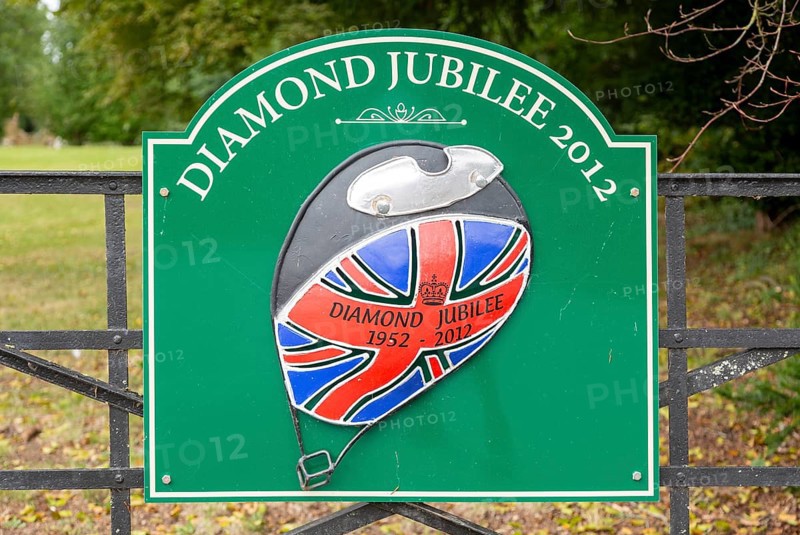 Sign for Diamond Jubilee 1952-2012 on gate entrance to public park, Netheravon, Wiltshire, England, UK